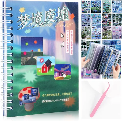 Miniatura 31 de Tmtains 45 hojas de calcomanías japonesas para álbumes de recortes, suministros de diario basura Heisei, más de 800 piezas de calcomanías coreanas