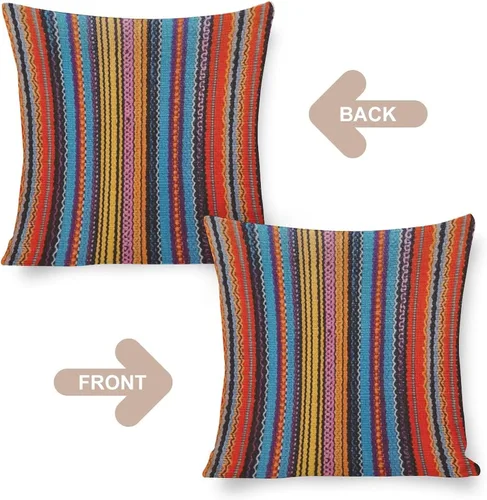 Miniatura 3 de Fundas de almohada bohemias a rayas, estilo bohemio, mexicano, retro, multicolor, funda de cojín para sofá, 16 x 16 pulgadas, fundas de almohada