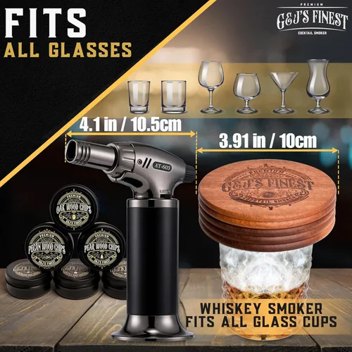 Miniatura 8 de Kit ahumador para whisky Kit ahumador para cócteles Kit ahumador para bourbon Kit ahumador estilo antiguo con antorcha y vasos, 6 astillas