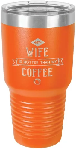 Miniatura 13 de Taza de viaje de acero inoxidable con popote y tapa superior deslizante My Wife Is Hot Than My Coffee Black de 30 onzas