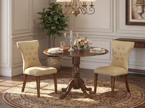 Miniatura 2 de East West Furniture DLGA3-AWA-03 - Juego de mesa de comedor de 3 piezas que contiene una mesa de cocina redonda con gotas y 2 sillas Parson, 42 x 42