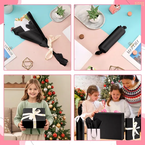 Miniatura 3 de 50 hojas de papel de seda negro para bolsas de regalo, papel de seda negro a granel para bodas, cumpleaños, proyectos de bricolaje, Halloween