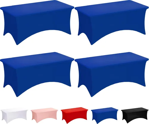 Miniatura 78 de Fixwal Paquete de 3 Manteles Negros para Mesas Rectangulares de 6 Pies, Manteles Rectangulares Elásticos de Spandex Ajustables de 6 Pies