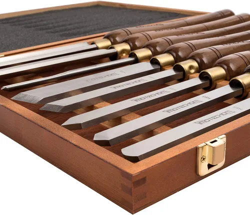 Miniatura 7 de Juego de 8 piezas de cinceles HSS para torno de madera con caja de madera