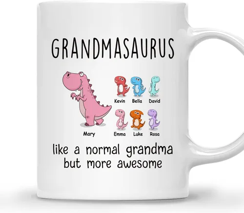 Miniatura 13 de Gossby Taza personalizada (1 niño) AUNTASAURUS Like a Normal Aunt but More Awesome - Taza de café para la abuela de parte de la nieta, nieto