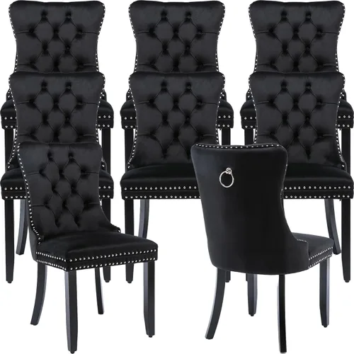 Miniatura 86 de Velvet Dining Chairs Set of 2, Tufted High Chairs with Nailhead Trim, Pull Ring, Black Solid Wood Legs, Elegant Upholstered Accent Chairs for Dining