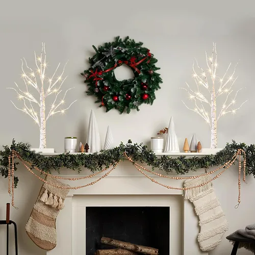 Miniatura 6 de Vanthylit - Juego de 2 árboles de abedul blancos con luces LED, árbol de mesa con temporizador, árbol de Navidad iluminado para decoración