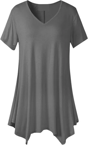 Miniatura 6 de Lindas camisetas de verano para mujer, suaves y fluidas, con cuello en V, manga corta, elegantes, casuales, con dobladillo irregular