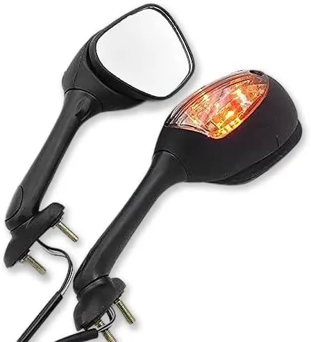 MT057-MBK+SM(ZX) Espejo de señal de giro integrado con lente ahumada negra compatible con Suzuki GSX-R 600 750 2001-2015 GSX-R 1000 2006-2015