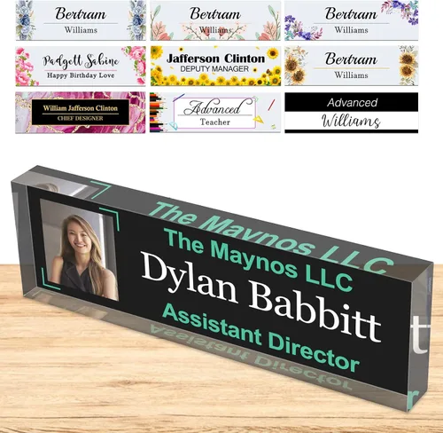 Placa de nombre personalizada para escritorio, placas de nombre personalizadas para hombres y mujeres, girasol de teatro con logotipo de negocios,