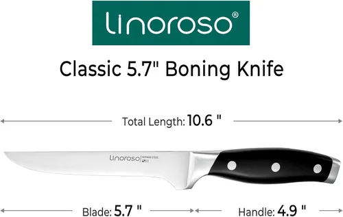 Miniatura 8 de linoroso Cuchillo deshuesador de 5.7 pulgadas con elegante caja de regalo, cuchillo de filete de acero inoxidable de carbono alemán forjado afilado