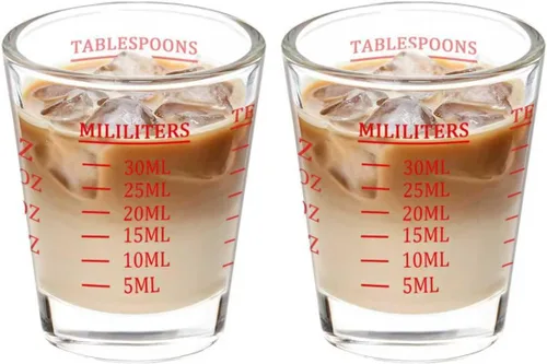 Vasos de chupito, vaso medidor, líquido para vino pesado, vaso de chupito de café expreso, 26 mediciones incrementales, 1 oz, 6 cucharaditas, 2 Rojo