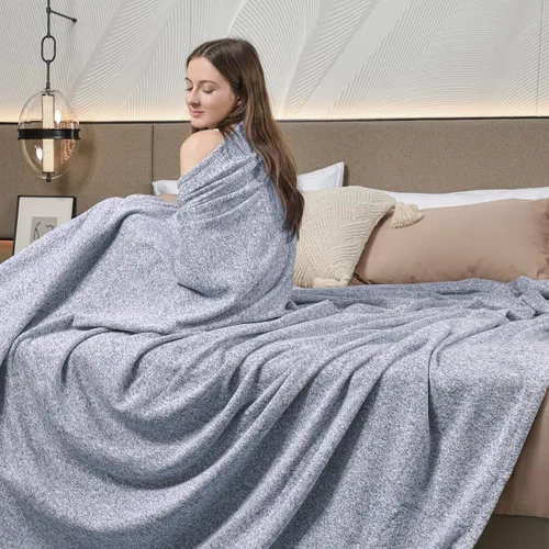 Miniatura 5 de KAWAHOME - Manta de punto para verano, ligera, transpirable, peluda, de jersey para sofá o cama