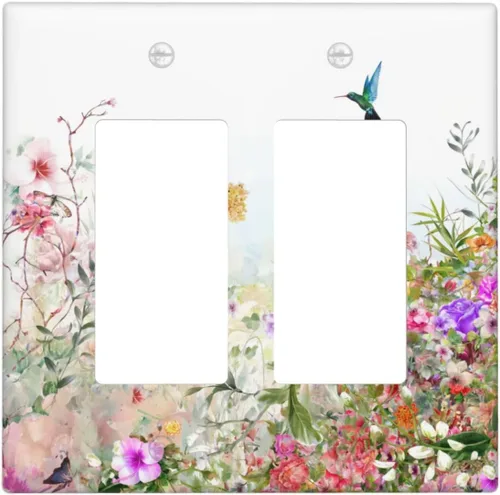 Cubierta de Interruptor de Luz Rocker Decora de 2 Bandas con Diseño Bohemio de Flores Coloridas de Jardín, Cubiertas Decorativas de Tomacorriente
