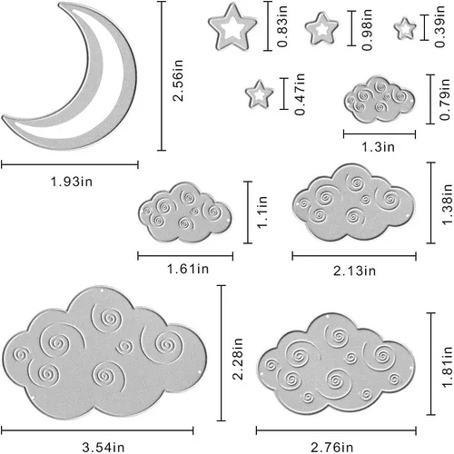 Miniatura 2 de Troqueles de corte de luna de metal, diseño de nubes, estrellas, plantillas en relieve, molde de plantilla para álbumes de recortes y manualidades
