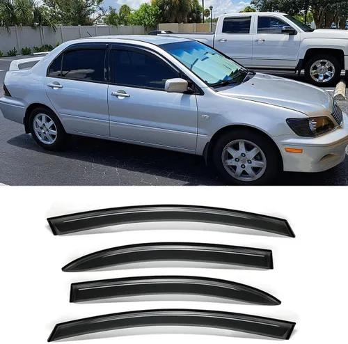94229 Deflector de viento para ventana lateral, compatible con Mitsubishi Lancer 2002-2006, juego de 4 protectores de canal exterior con cinta