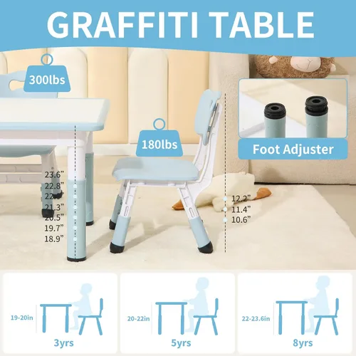 Miniatura 3 de Hulaibit Mesa y 2 Sillas para Niños Pequeños, Juego de Mesa y Sillas para Niños de Altura Ajustable, 31.5''L x 23.6''A Actividad Infantil para Niños