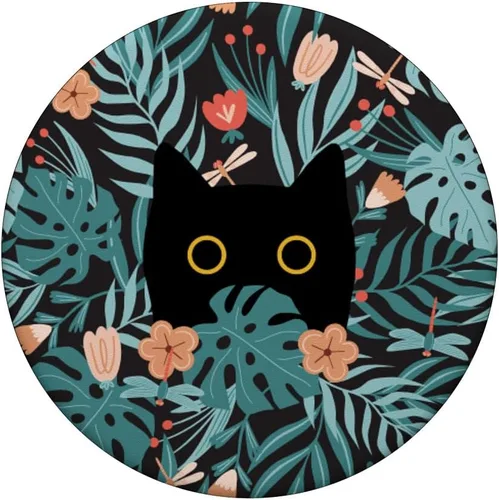 Miniatura 3 de Gato negro en flores botánicas patrón floral verde lindo gato PopSockets estándar PopGrip