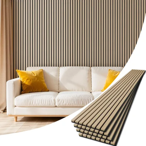 Paquete de 4 paneles de madera para pared, 94.4 x 12.8 pulgadas, paneles de pared de listones de madera acústica para decoración de interiores y