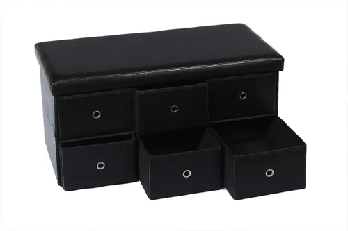Miniatura 3 de Attraction Design Banco otomano de almacenamiento de piel sintética, taburete reposapiés plegable, asiento acolchado, cubo de almacenamiento, banco