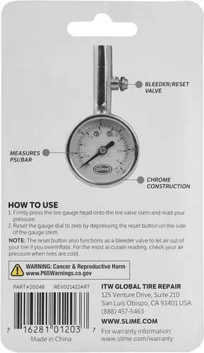 Miniatura 3 de Slime 20048 Dial Gauge, Analógico, Mini, 5-60 psi con válvula de purga