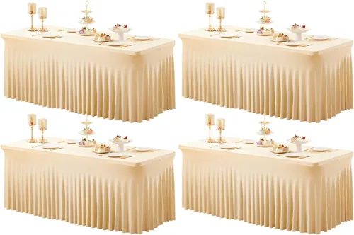 Miniatura 63 de Paquete de 1 manteles azul bebé para mesas rectangulares de 4 pies, cubiertas de mesa de spandex elástico de una pieza resistentes a las arrugas