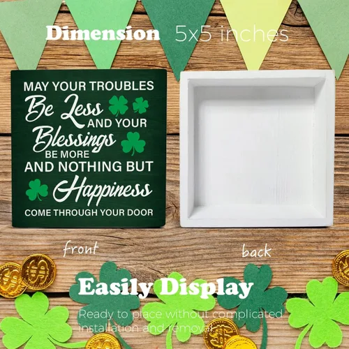 Miniatura 2 de Decoración del Día de San Patricio con texto en inglés «May Your Troubles Be Less and Your Blessings Be More » Letrero de madera para decoración