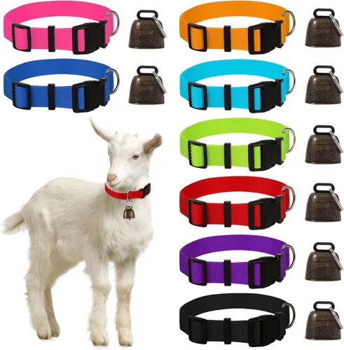 Miniatura 8 de Juego de 4 collares de cabra con campana, collar de nailon ajustable y campanas de cobre para pastoreo, animales de granja, antipérdida