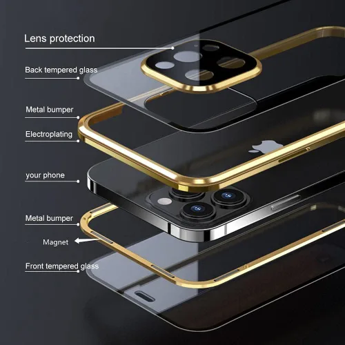 Miniatura 3 de Funda magnética para iPhone 13 Pro Max de 360 grados de cuerpo completo, lente de cámara integrada y protector de pantalla, color negro
