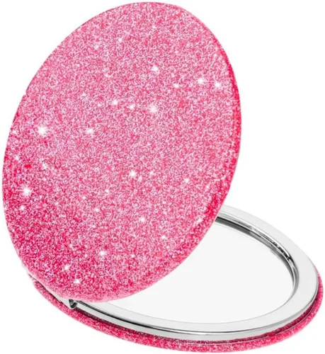 Miniatura 18 de Bonito espejo compacto en forma de corazón para bolso, espejo de viaje negro con purpurina, espejo de bolsillo pequeño de cuero, espejo