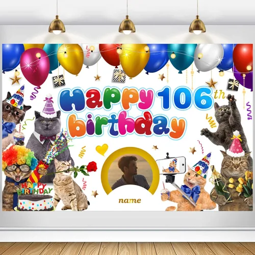 Miniatura 8 de Cartel personalizado de decoración de cumpleaños número 106 con tema azul marino, pancarta de tela personalizada para suministros de fiesta