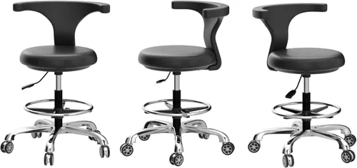 Miniatura 8 de Taburete rodante, silla de trabajo ajustable con ruedas y respaldo, resistente, para oficina, cocina, médico, dentista, tienda, laboratorio y hogar