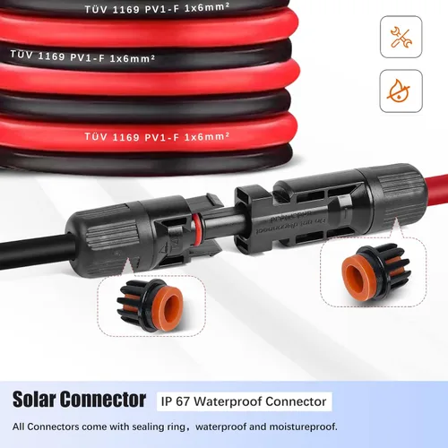 Miniatura 3 de Cable de extensión solar de 30 pies 10 AWG (6 mm²), cable de alimentación solar, cable macho hembra, calibre 30 pies, cable de 30 A para techo