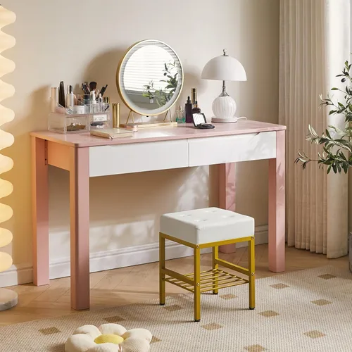 Miniatura 5 de IBUYKE Taburete de maquillaje cuadrado con pies ajustables y espacio de almacenamiento, silla reposapiés, asiento de tocador de PU, multiusos como