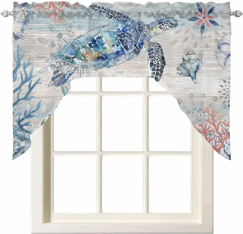 Miniatura 15 de Cortinas de cocina con cenefa de cangrejo oceánico, cenefa con bolsillo para barra, paneles de cortina para dormitorio, sala de estar, baño