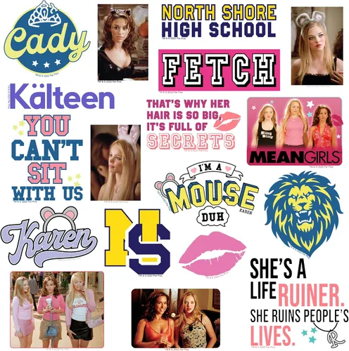 Miniatura 3 de Mean Girls - Paquete variado de calcomanías de vinilo grandes de lujo de 50 unidades, calcomanías troqueladas para laptop, botella de agua, álbumes