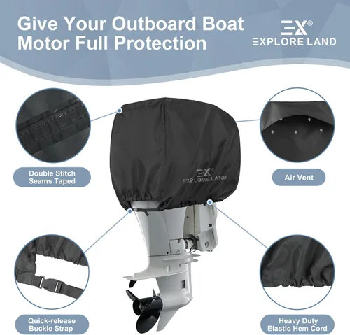 Miniatura 5 de Explore Land Cubierta de Motor Fuera de Borda - Cubierta de Capó de Motor de Barco Impermeable 600D de Servicio Pesado - Compatible con Motor