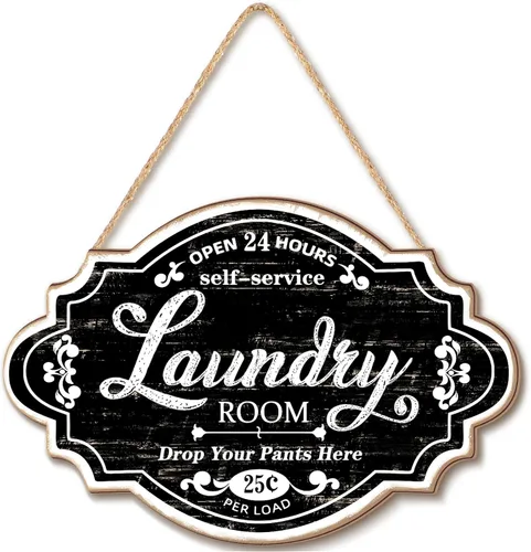 Jetec Letrero de Pared Colgante de Madera Vintage para Decoración de Cuarto de Lavado, Letrero de Puerta, Arte de Pared Rústico de Granja para