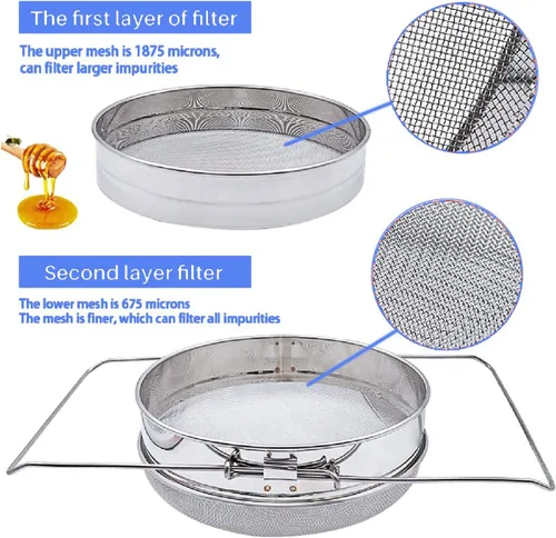 Miniatura 4 de Colador de miel para cubo de 5 galones de acero inoxidable doble tamiz filtro de miel para miel limpia con brazos extensibles de hasta 16.5 pulgadas