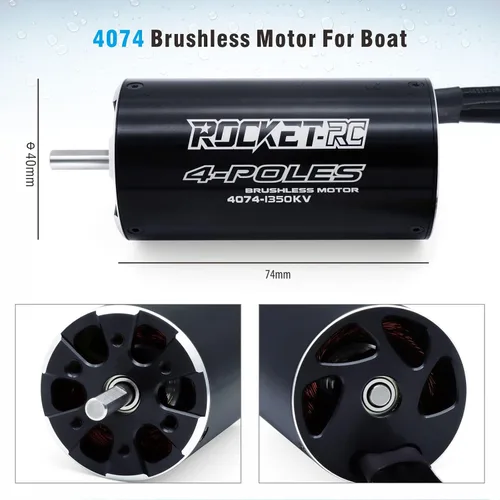 Miniatura 5 de Surpass Hobby 4074 1350KV Motor de barco RC Diseño de 4 polos Motor sin escobillas Piezas de repuesto para barco (1350kv) Adecuado para barco RC