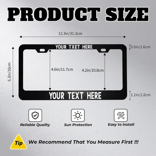 Miniatura 2 de Marco de matrícula personalizado – Etiqueta metálica de alta calidad para automóvil con tu texto, placas personalizadas de 12 x 6 pulgadas, marcos
