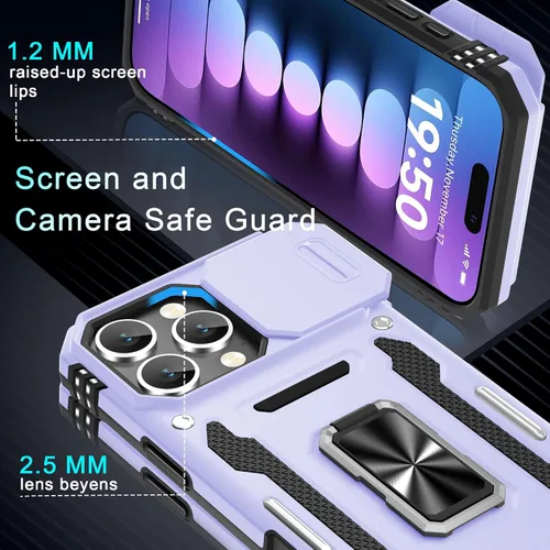 Miniatura 230 de DEERLAMN Funda para iPhone Xs Max con funda deslizante para cámara + protector de pantalla, soporte giratorio de anillo de grado militar a prueba