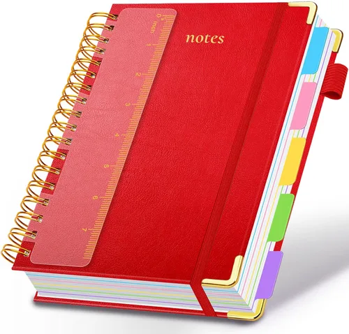 Miniatura 16 de Cuaderno de espiral con tapa dura, de 8 x 10 pulgadas, separadores y divisores extraíbles, 300 páginas, 5 asignaturas, a rayas, de piel sintética