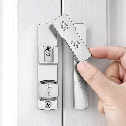 Miniatura 14 de INIRET Cerradura de puerta de granero negra de 180 grados, cerradura de puerta abatible, cerradura de puerta de aleación de zinc, protege