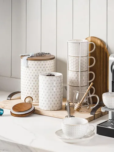 Miniatura 3 de LE TAUCI Juego de recipientes de cerámica para café con tapas herméticas, tarros decorativos de almacenamiento de alimentos para azúcar, harina
