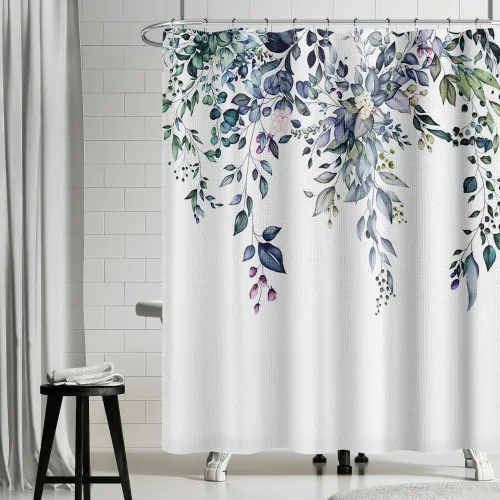 Miniatura 8 de Yeele Cortinas de ducha con diseño de hojas verdes, cortinas de ducha de tela de flores silvestres para baño, cortina de baño de plantas florales