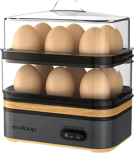 Evoloop Olla rápida de huevos eléctrica con capacidad para 12 huevos, para huevos suaves, medianos, duros, escalfados, fabricante de tortilla, Gris