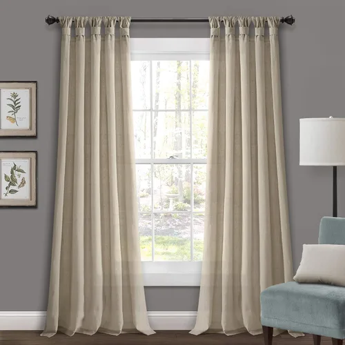 Miniatura 17 de Lush Decor Par de cortinas de ventana con solapas anudadas de yute, 45" x 84", azul