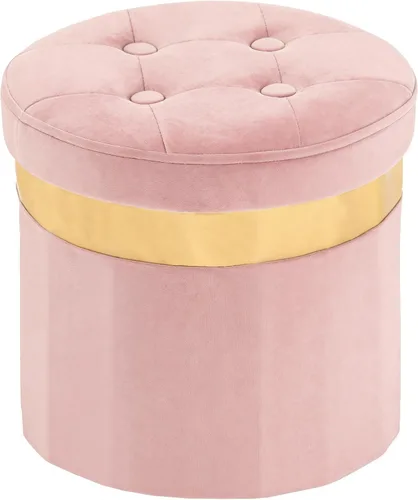 Miniatura 15 de Xuperbonus Otomana Pequeña con Almacenamiento, Otomana Redonda Plegable con Borde Dorado, Taburete de Almacenamiento de Terciopelo, Taburete