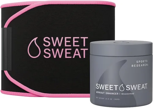 Sports Research® Paquete de reductor de cintura Sweet Sweat (negro/rosa, pequeño) + gel sin perfume 'Workout Enhancer' en tarro de 13.5 onzas